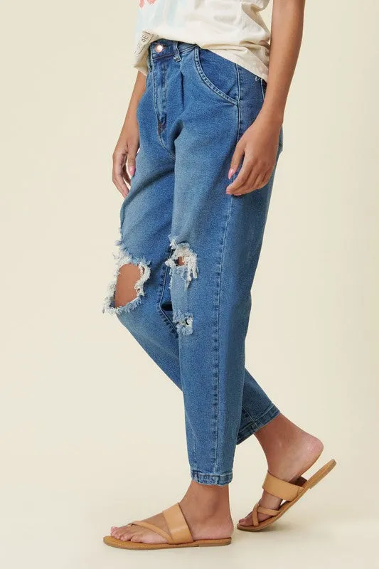 TEEK - Medium Stone Distressed Slouchy Jeans