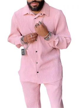 TEEK - Pink Mens Long Sleeve Corduroy Pants Suit