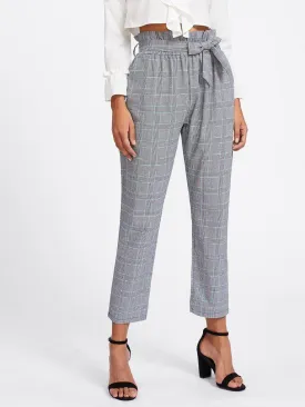 Tie Waist Glen Plaid Frill Pants