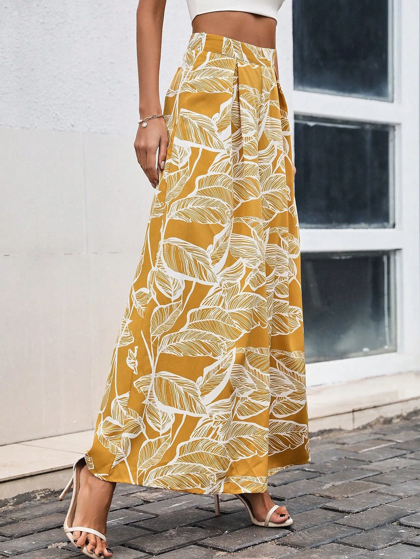 Tropical Print Wide Leg Pants