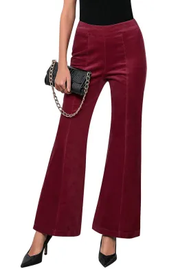 Wine Red Women's Bell Bottom Corduroy Flare High Waisted Front Seam Slacks