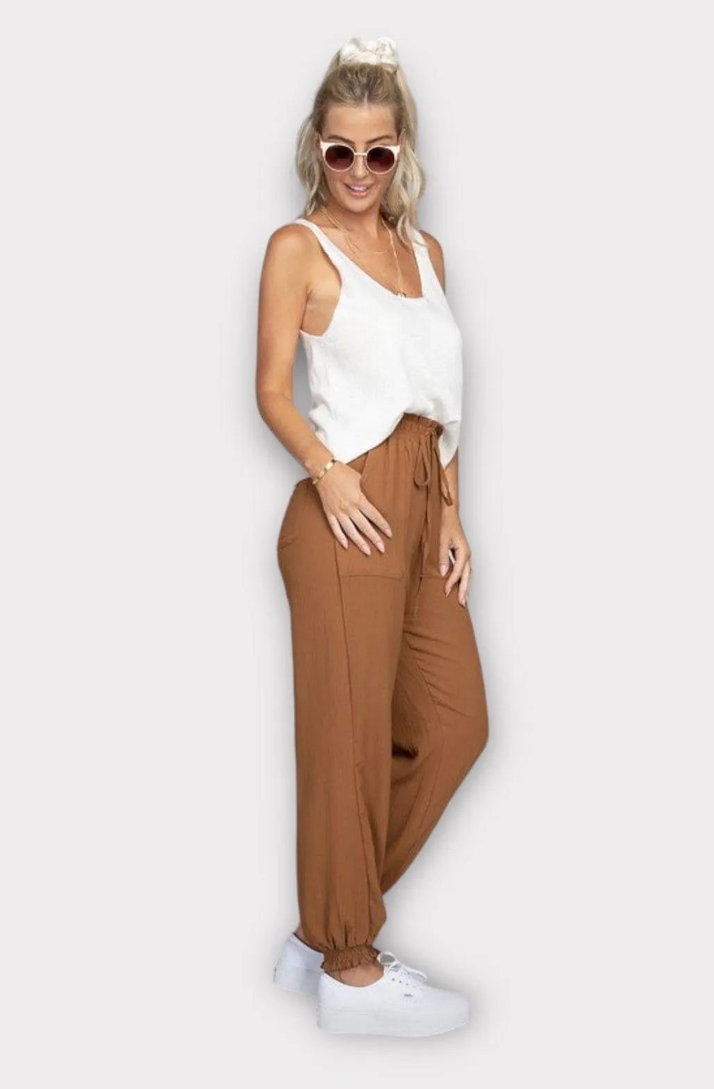 Women's waist tie jogger pants