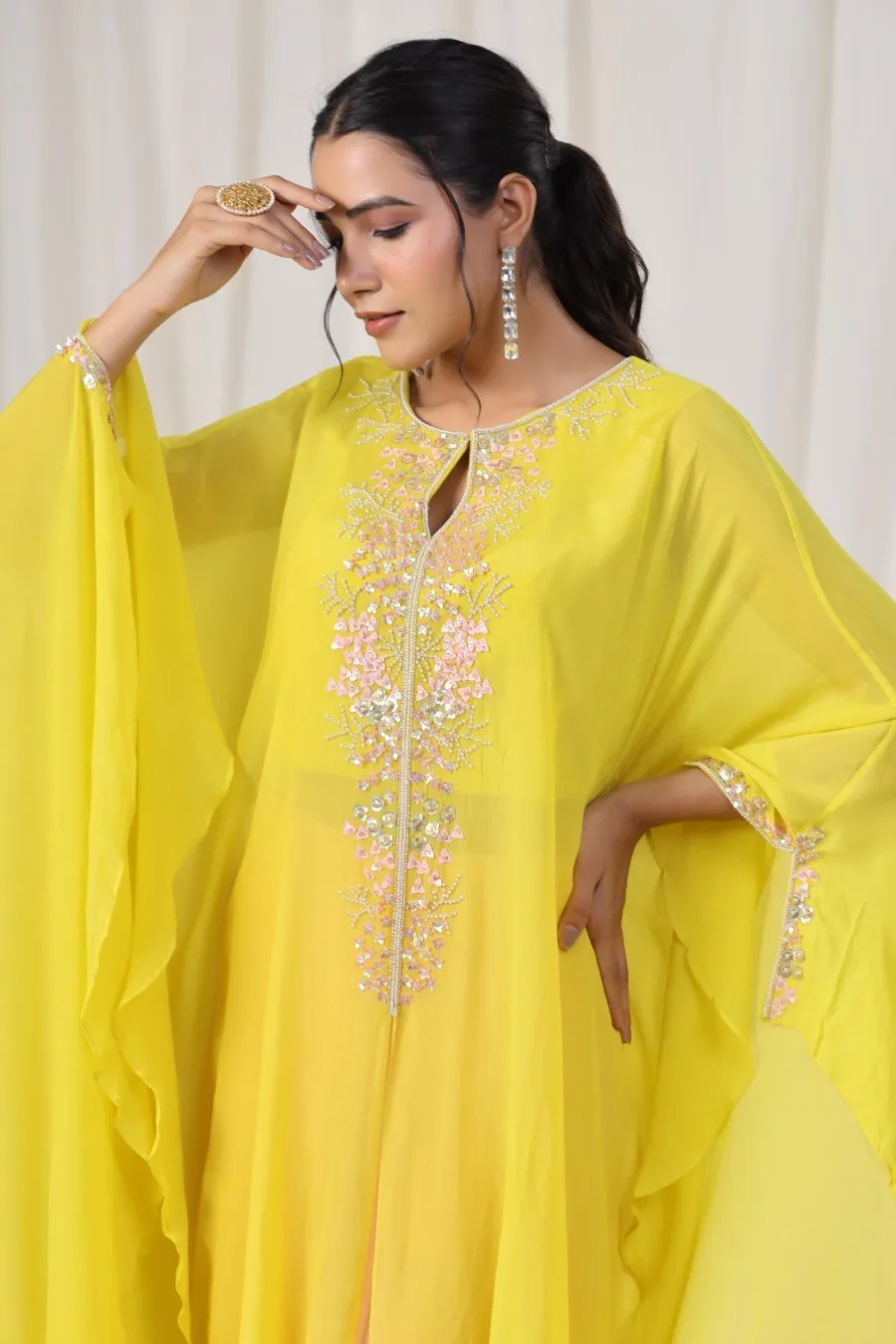 Yellow Moorish Georgette Embellished Tunic with Palazzo